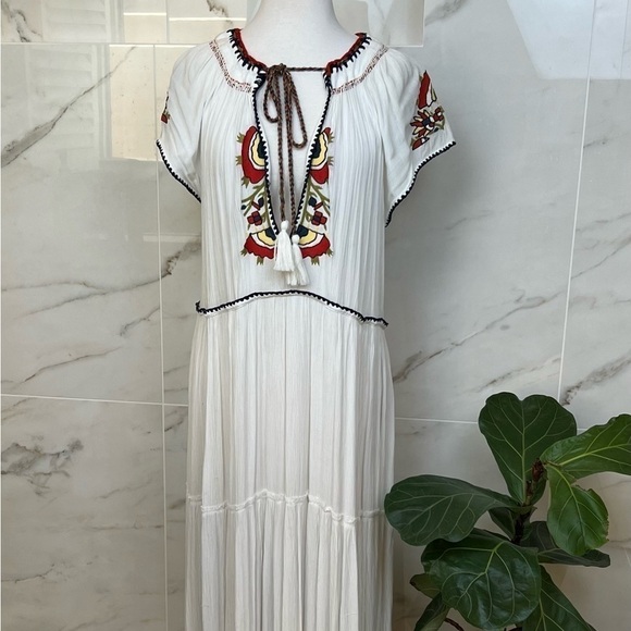 FREE PEOPLE Daisy Fields Boho Cream Gauze Embroidered Maxi Dress, Size XS - Picture 2 of 8